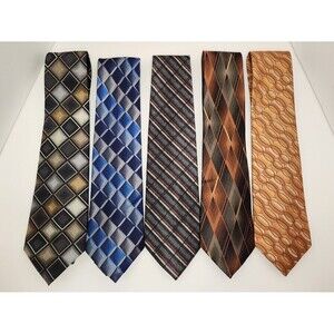 Lot of 5 Crazy Horse Neck‎ Ties Multicolor Geometric 100% Silk